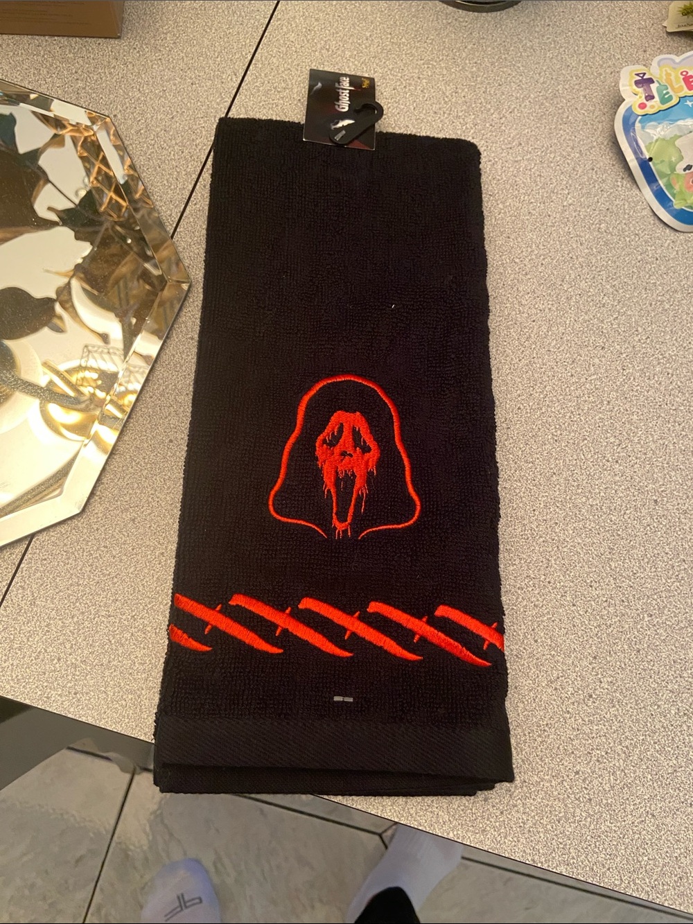 Black & Red Hooded Skull Embroidered dish Towel - Unbranded